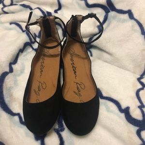 Black ankle strap flats